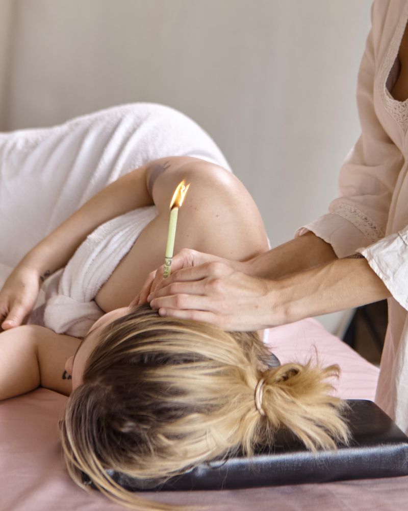 Thermo-auricular ear candle treatment in Llandudno at HUSH Therapies focusing on the ears, head and jaw for relaxation